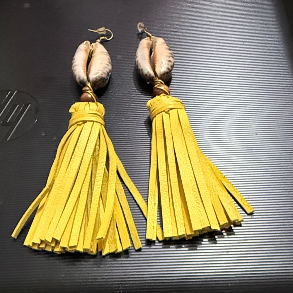 Yellow Tassel Shell Earrings